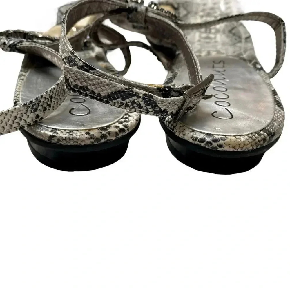 Coconuts Beverly Black & White Snakeskin Stone Embellished T Strap Thong Sandals - Picture 4 of 11